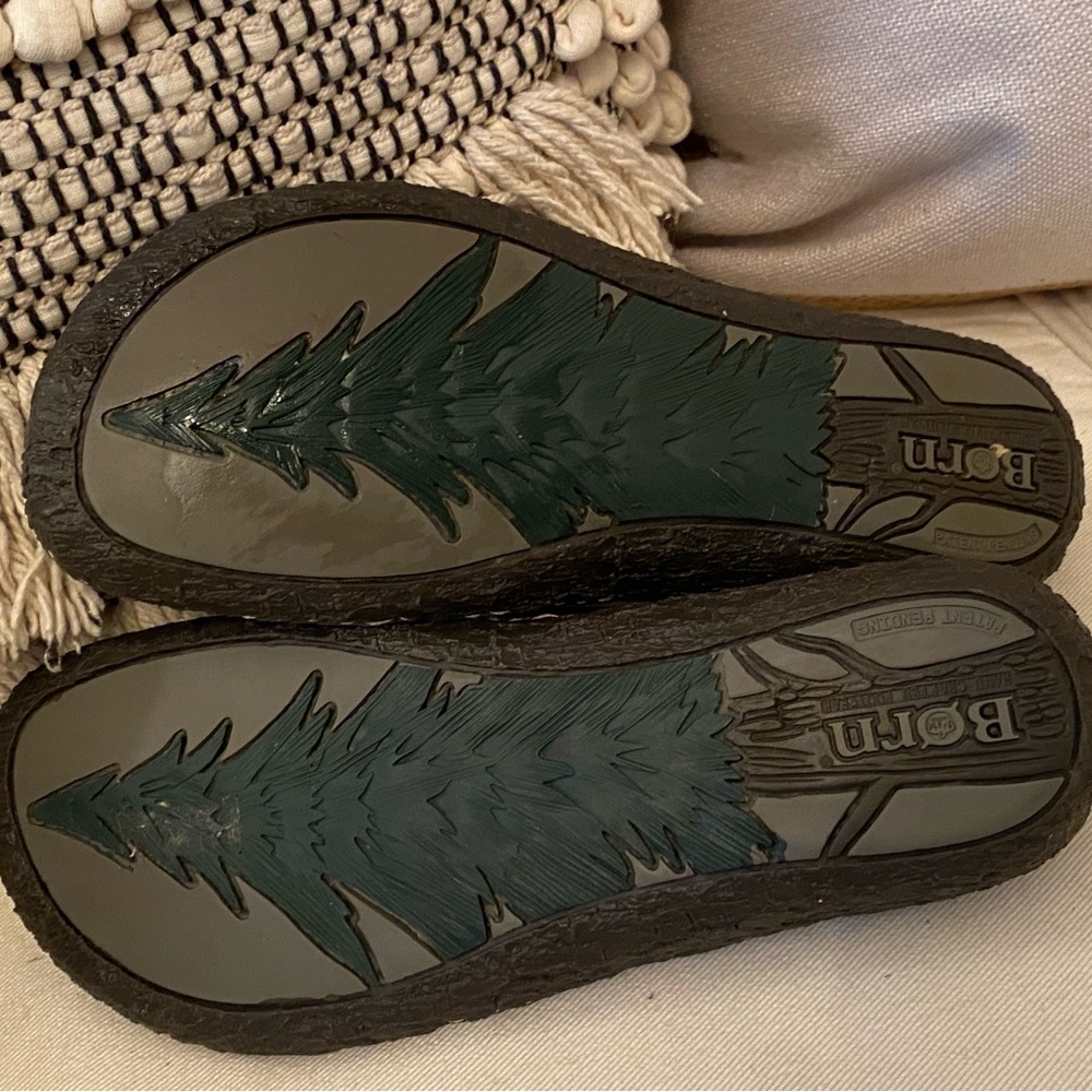 Born Olive Green Suede Shearling-Lined Clog Mules with Brown Lace Accents - Picture 6 of 7